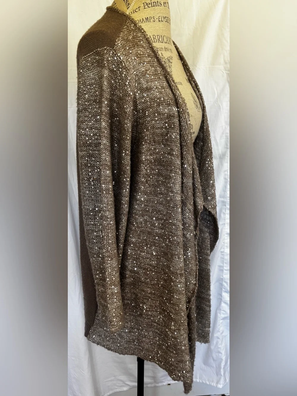Design History Women’s Sparkly Handkerchief Hemline Cardigan in Taupe Sz 1X